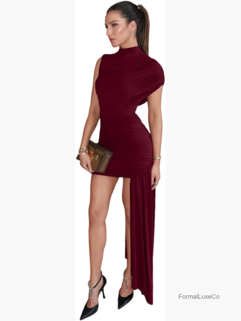 Elegant Irregular Ruched Mini Dress Bodycon Cocktail Party